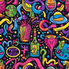 2D illustrated New Year card in a cute graphic style seamless pattern.