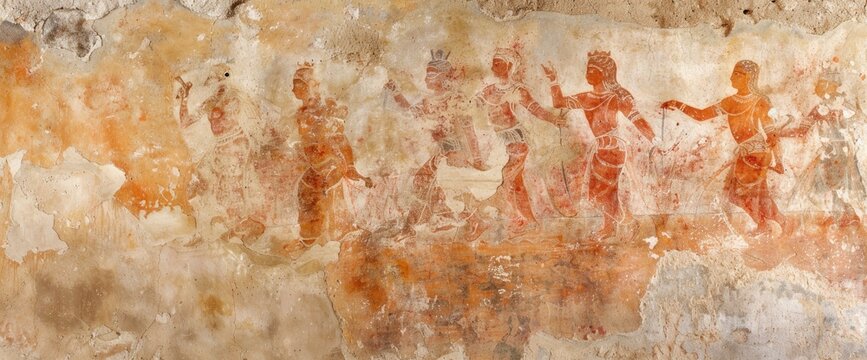 Ancient paintings on the rock wall at the Pratu Pha archaeological site, showcasing historical artistry