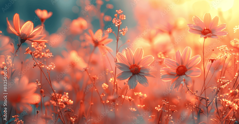 Canvas Prints beautiful wildflower meadow in spring with sunlight and bokeh - nature background with colorful flow