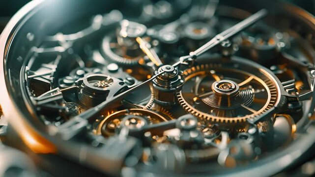 A detailed view of a skeleton watch with its beautiful exposed gears and movements visible through the front and back of the case.