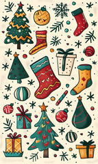 2D illustrated New Year card in a cute graphic style