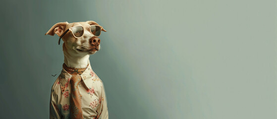 Instagram Dog model wearing floral retro shirt with sunglasses Generative Ai