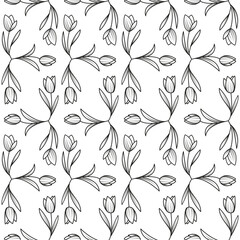 Fototapeta premium tulip flower pattern with line style, spring bouquet of triangular tulips on white background