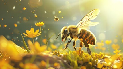 Naklejka premium World bee day background and honey with copy space. National Wildlife Day, World Wildlife Day, Wildlife Conservation Day, and many more.