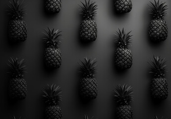 Black pineapple pattern against a blanck background.flat lay
