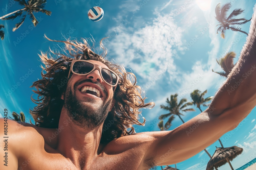 Canvas Prints a man with a beach ball in his hand