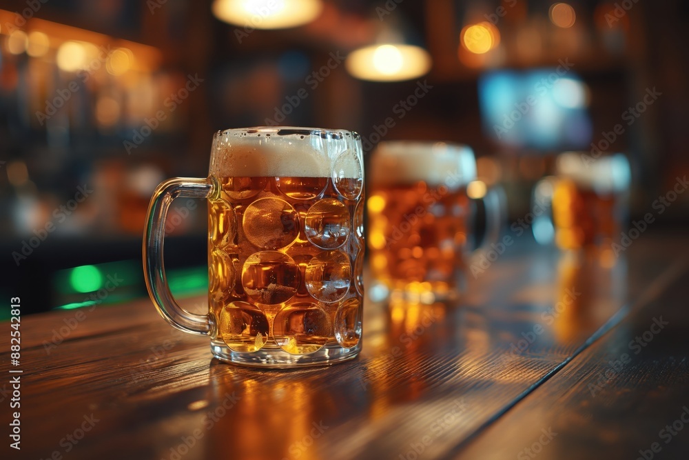 Wall mural beer glasses on a wooden table