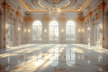 Obraz premium Elegant Ballroom with Golden Decor and Chandeliers