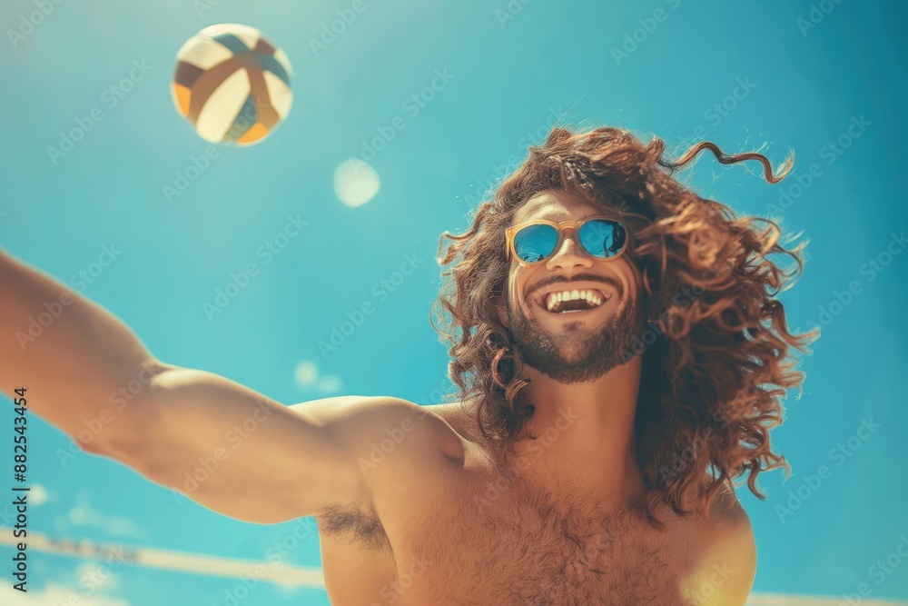 Canvas Prints a man with long curly hair playing beach volleyball - beach volleyball stock videos royalty-free footage