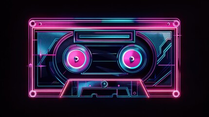 Retro Cassette Tape With Neon Glow