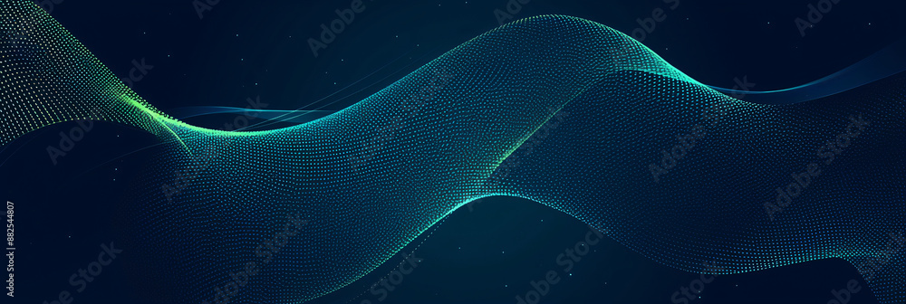 Poster abstract 3d teal blue flow wave on dark background. digital data structure. future mesh or soundgrid