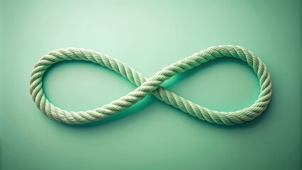 Obraz premium Soothing pastel background showcases an elegant infinity-shaped green rope, exuding trust, faith, and endless positivity, with ample copy space.