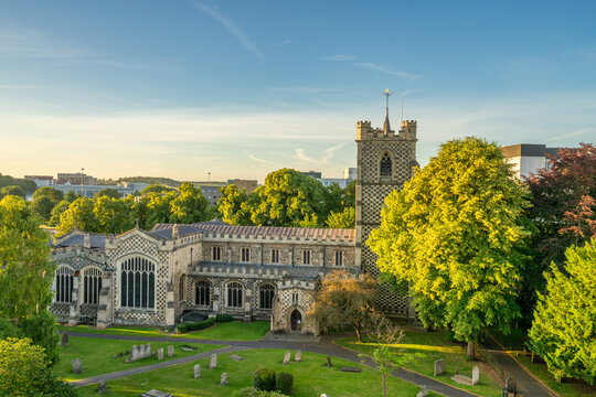 St Mary's Church of England on sunny summer day in Luton. UK