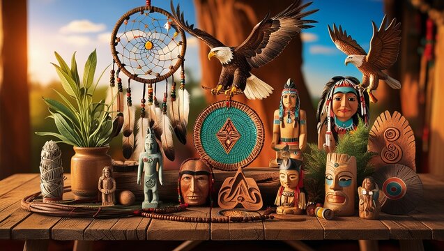 Collection of Native American artifacts, representing cultural heritage and tradition.