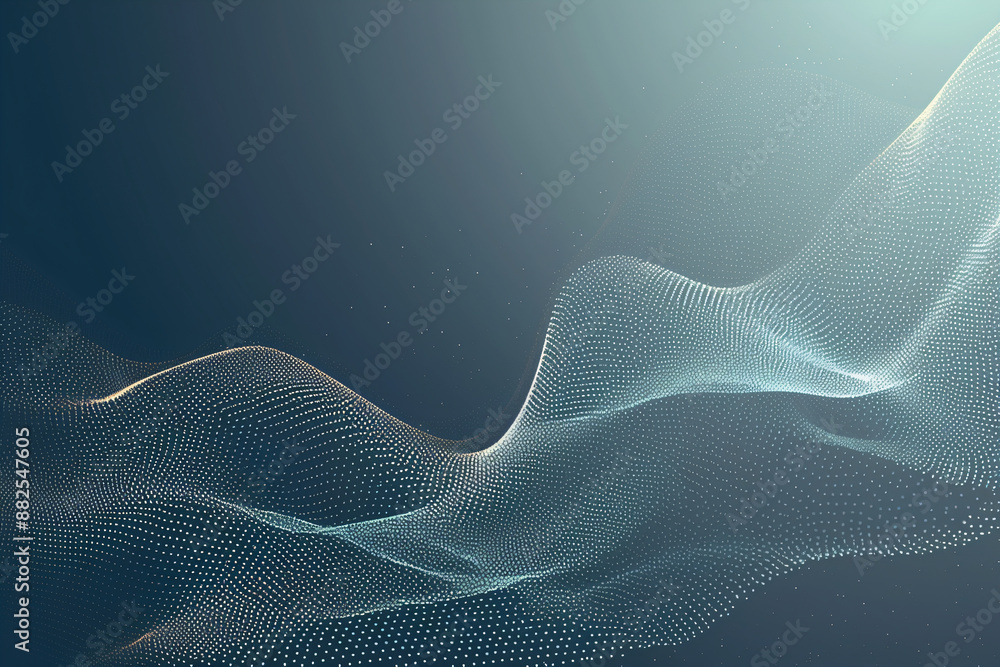 Poster abstract 3d teal blue flow wave on dark background. digital data structure. future mesh or soundgrid