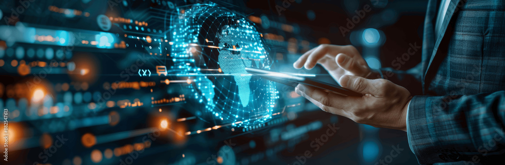 Poster cybersecurity and business data protection with biometric security for online access and future tech
