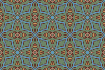 Ornament Mexican, Mexico Flowers, Traditional Ethnic Ikat, Aztec Abstract Vector Pattern, Seamless Pattern in Tribal, Folk Embroidery and Mexican Style.