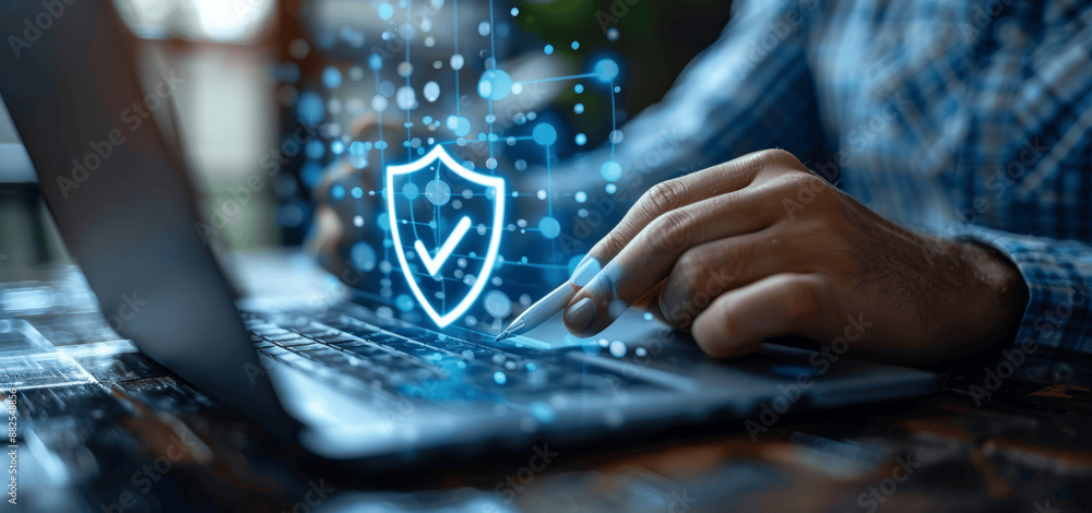 Poster secure business data protection digital shield cybersecurity privacy safe encryption online internet