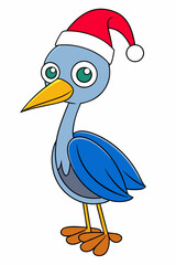 Bird Celebrating Christmas - Cute Doodle Icon Kawaii Vector Illustration