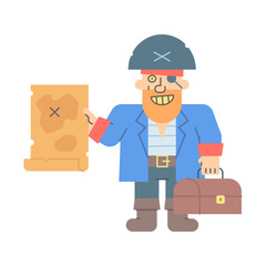 Pirate holding map holding suitcase and smiling