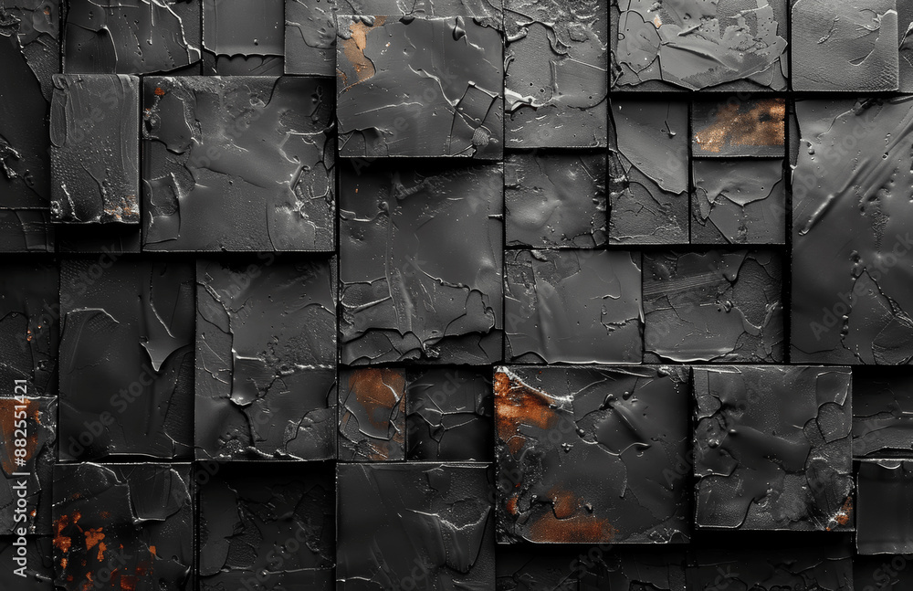 Poster black mosaic tile texture background for design with grunge square pattern and pixelated abstract wa