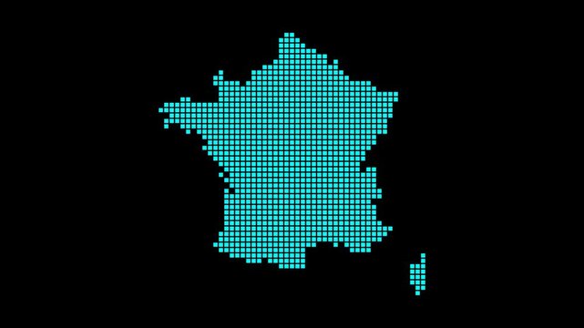 France digital map. Map of France in dotted style. Shape of the country filled with rectangles. Neat video.
