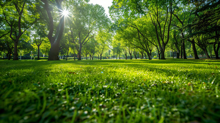 low angle view of a beautiful green park landscape relaxing wallpaper 