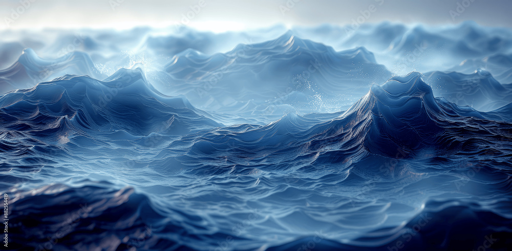 Aufkleber abstract dark blue water waves background minimalist 3d rendering deep ocean surface with fog and mi