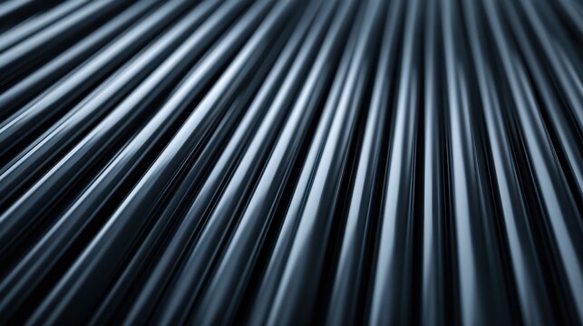 Abstract Close-Up of Shiny Metallic Rods with Depth of Field Effect in Dark Tones