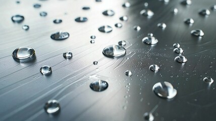Small water droplets on smooth aluminum hairline, Generative AI
