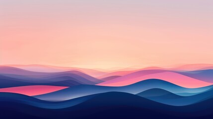 Abstract Landscape with Colorful Gradient Hills at Sunset, Serene and Tranquil Nature Scene with Soft Pastel Tones