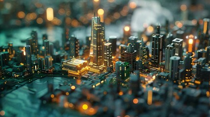 Fototapeta premium A virtual future city that represents a computer motherboard as a city, Generative AI