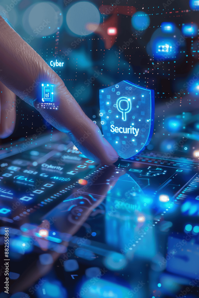 Aufkleber woman using laptop for cyber security protection and user privacy encryption secure internet access 