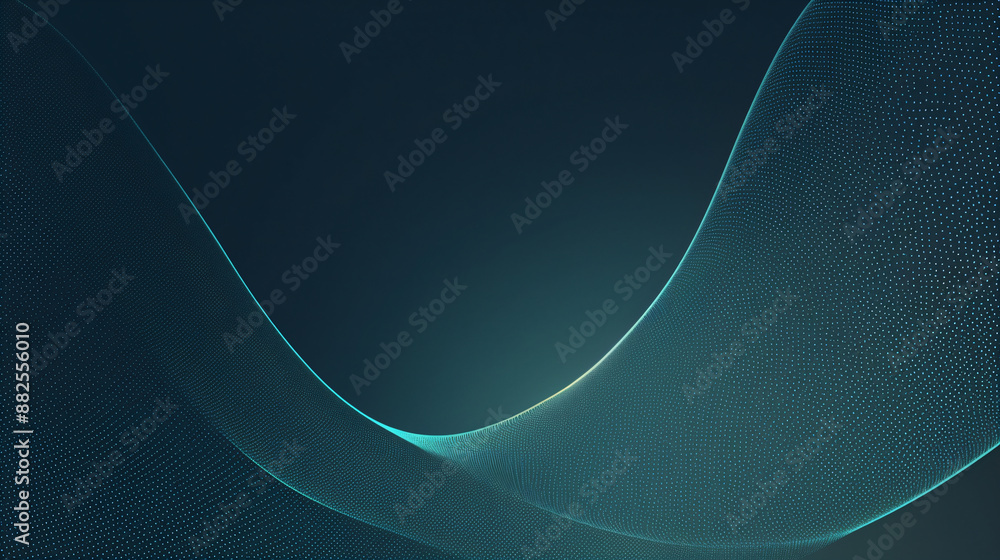 Poster abstract 3d teal blue flow wave on dark background. digital data structure. future mesh or soundgrid