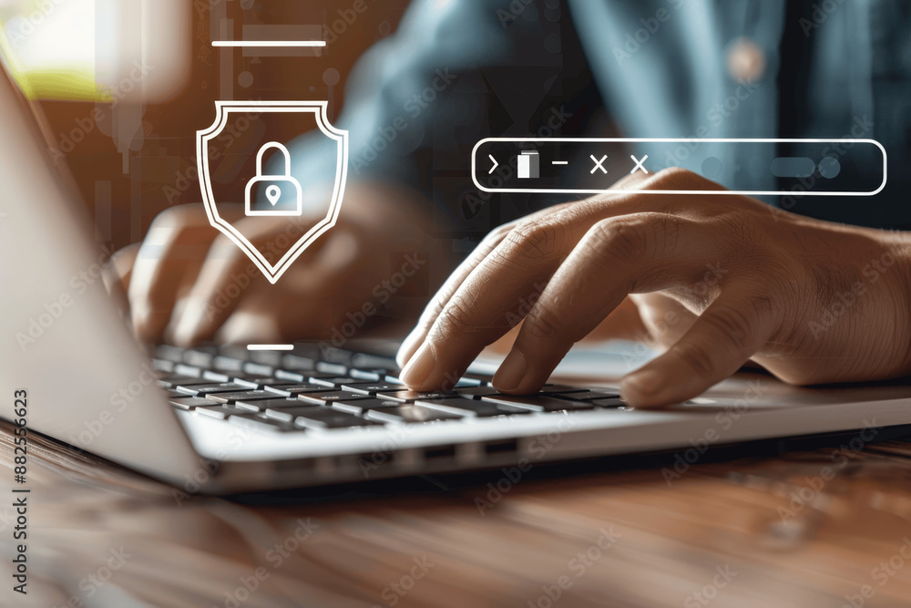 Poster cybersecurity and privacy to protect data with lock icon, network security technology, and business 