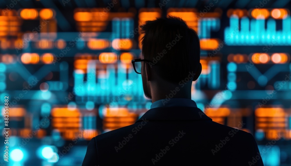 Aufkleber professional watching data visualization on large screen, symbolizing data analysis, big data, and i