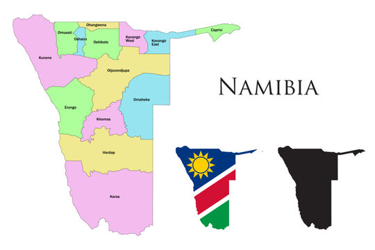 NAMIBIA administrative divisions. NAMIBIA flag and map illustration vector. 