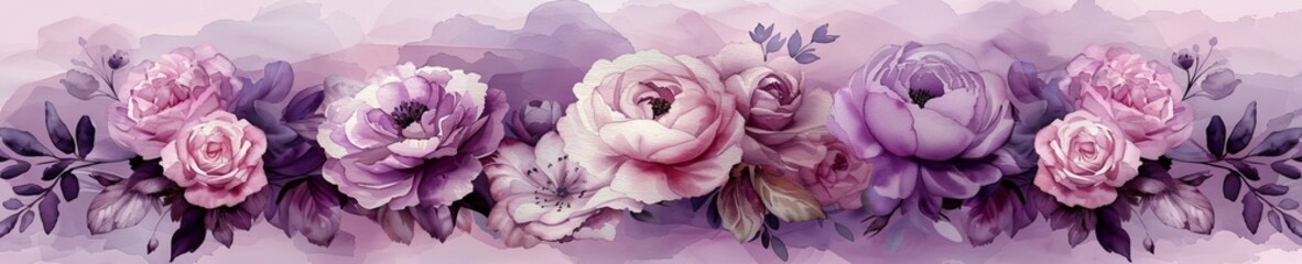 An abstract watercolor style illustration in shades of purple and lavender. 