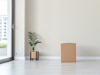 Solitude: A Minimalist Space with Plant and Box