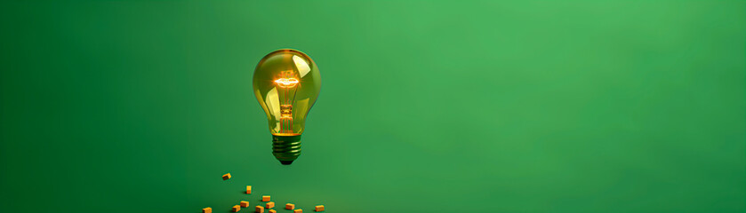 Fototapeta premium Glowing Lightbulb Against Green Background
