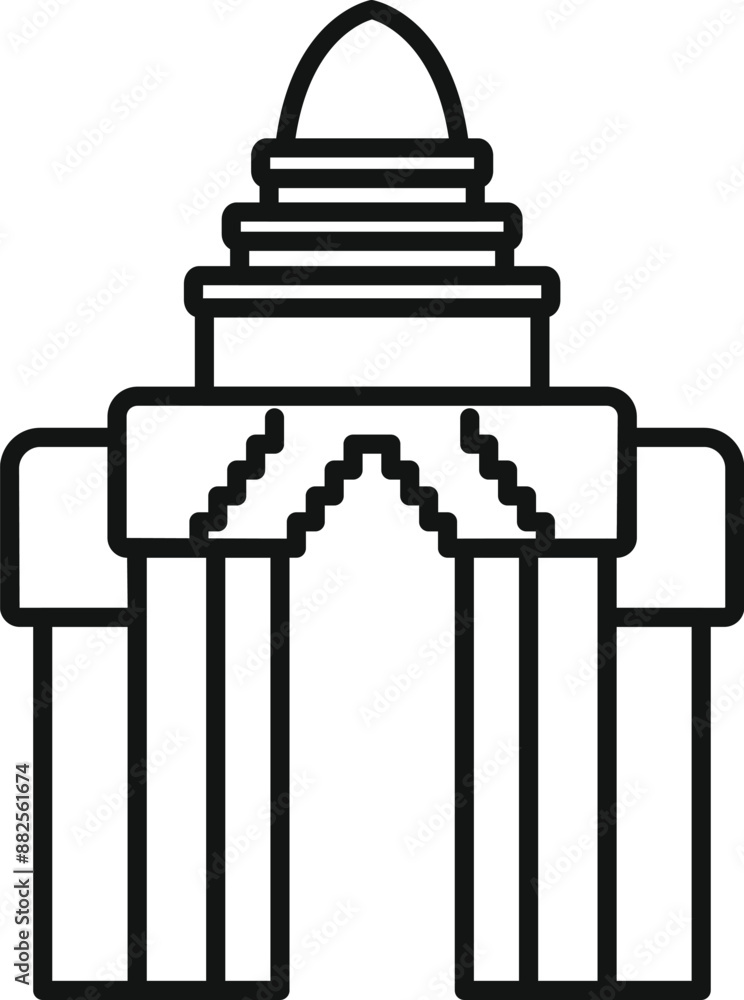 Poster line drawing of an ancient building with pillars and a big dome representing khmer architecture