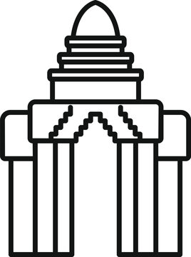 recommend clip art: Line drawing of an ancient building with pillars and a big dome representing khmer architecture
