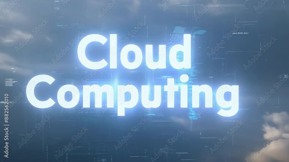 Poster bright cloud computing text with futuristic digital background