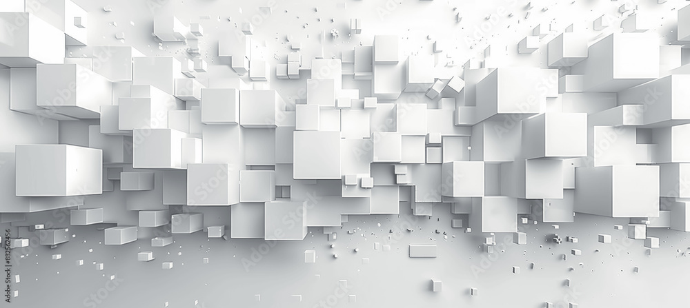 Poster minimalist white 3d geometric texture wall with cubes and blocks on bright abstract background