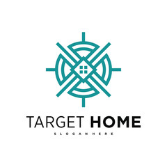Target house logo design, combination of house logo and target sign. Premium Vector