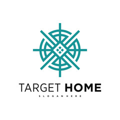 Target house logo design, combination of house logo and target sign. Premium Vector
