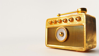 Golden Radio Isolated on a white Background with copy space for the text. Concept of World Radio Day, 7 May