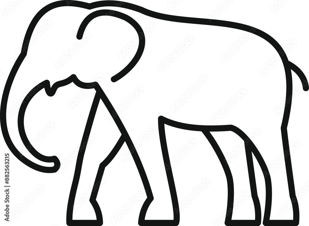 Poster simple line drawing of an elephant walking with its trunk lowered