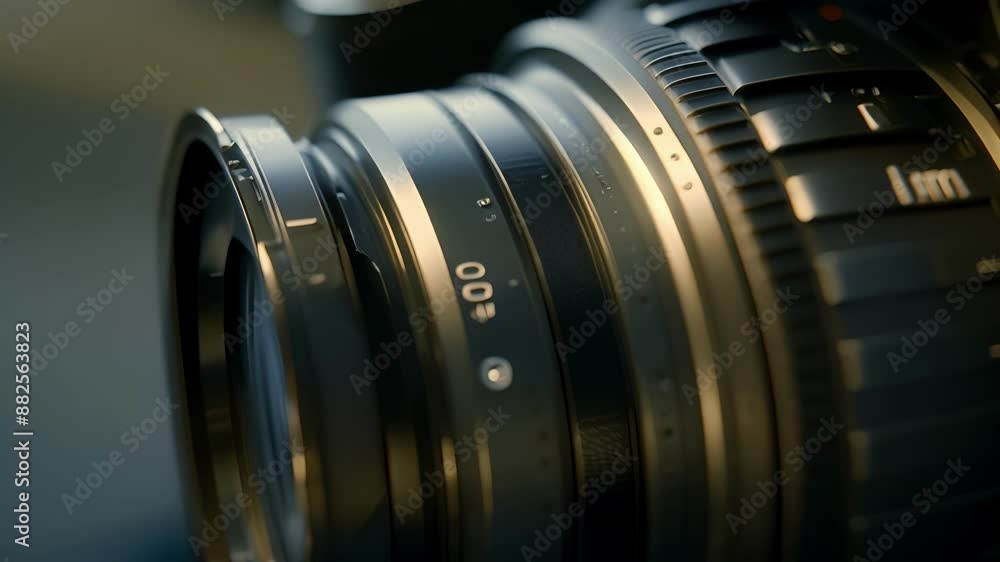Poster closeup of a cameras focus ring with a delicate and precise movement captured in freezeframe.