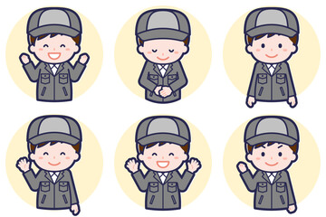 男性工場作業員のポーズセット_02